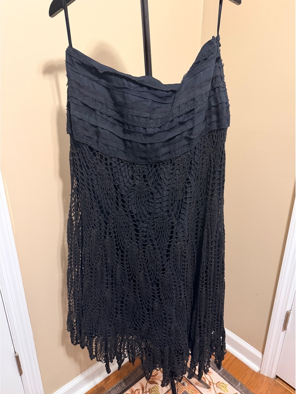 Dimri Black Crochet Lace Boho Midi Dress XL Sleeveless Fringe Hem
